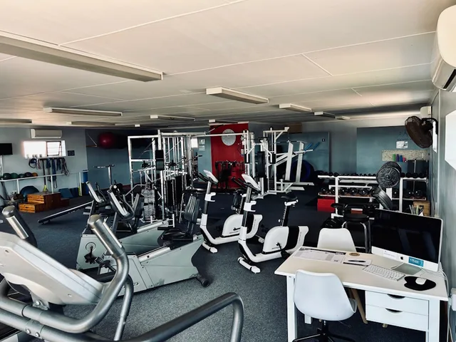 Exercise equipment on the practice floor